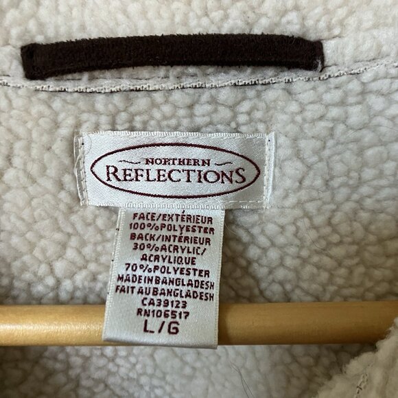 Vintage Northern Reflections Faux Sherpa Brown Jacket Womens L Aviator Shearling - Picture 2 of 7